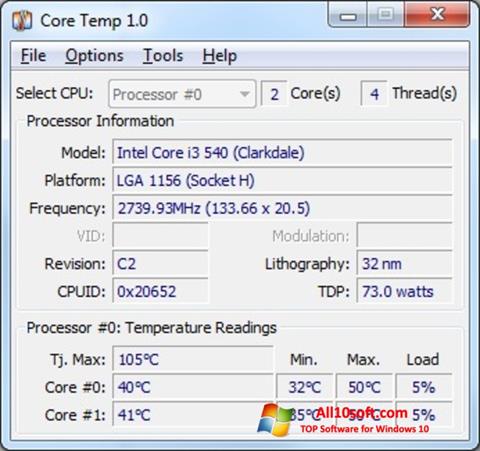 स्क्रीनशॉट Core Temp Windows 10