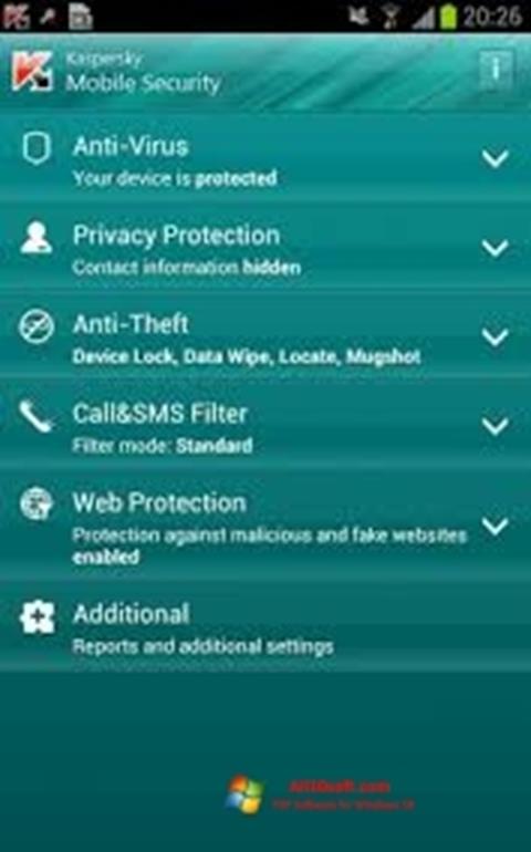 स्क्रीनशॉट Kaspersky Mobile Security Windows 10